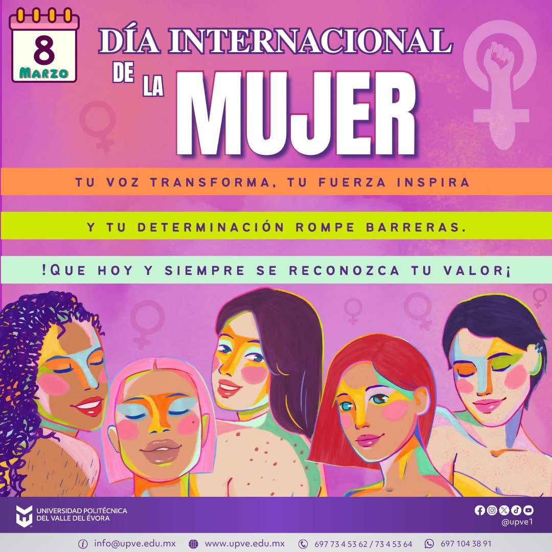 08 de marzo | Día Internacional de la Mujer 💜
Hoy, 8 de marzo, conmemoramos el Día Internacional de la Mujer, una fecha para reconocer la lucha, la fortaleza y las contribuciones de millones de mujeres que, a lo largo de la historia, han impulsado cambios hacia una sociedad más justa e igualitaria.
Este día también nos invita a reflexionar sobre los desafíos que aún persisten y a seguir trabajando por un mundo donde todas las mujeres y niñas puedan ejercer plenamente sus derechos, con igualdad de oportunidades, justicia y respeto.
El lema de este 2026, impulsado por ONU Mujeres, es:
“Derechos. Justicia. Acción. Para TODAS las mujeres y niñas”, un llamado global para derribar barreras, eliminar la discriminación y construir un futuro donde la igualdad sea una realidad para todas.
💜 Sigamos avanzando juntas y juntos hacia un mundo más equitativo.
#DíaInternacionalDeLaMujer
#8M
#DerechosJusticiaAcción
#MujeresQueInspiran
#IgualdadDeGénero
#ParaTodasLasMujeresYNiñas
#SomosUPVE
#PorElDesarrolloYLaGrandeza
#SomosDelfinesUPVE