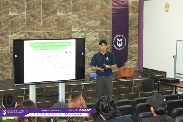 El día de hoy se llevó a cabo la capacitación “Cultivo in vitro: fundamentos y procedimiento básico”, impartida por el Lic. José Manuel García Padilla, dirigida a estudiantes de los grupos AB5-1 y AB5-2 de Ingeniería en Agrobiotecnología.
La actividad inició en el auditorio, donde el capacitador explicó los conceptos fundamentales, materiales y protocolos utilizados en el cultivo in vitro de plantas.

Posteriormente, las y los estudiantes se trasladaron al laboratorio de química, donde se realizó una demostración práctica. Durante esta sesión, se compartieron recomendaciones y técnicas para la correcta manipulación del material vegetal, el uso adecuado de la cabina de flujo laminar, la colocación del explante dentro de tubos Falcon, entre otros aspectos clave para mantener condiciones estériles y lograr un establecimiento exitoso del cultivo.

Este tipo de actividades fortalece la formación práctica de nuestros estudiantes y les permite acercarse a técnicas biotecnológicas utilizadas en la propagación y mejoramiento de plantas.

#SomosAgro
#SomosUPVE
#PorElDesarrolloYLaGrandeza
#SomosDelfinesUPVE