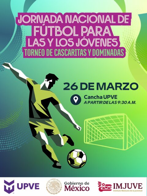 ⚽🏃‍♀️ ¡La UPVE te invita a activarte y disfrutar del fútbol! 🏃‍♂️⚽

En el marco de la Jornada Nacional de Fútbol para las y los jóvenes, la Universidad Politécnica del Valle del Évora invita a toda su comunidad universitaria a participar en el "Torneo de Cascaritas y Dominadas".

📅 Fecha: Jueves 26 de marzo del 2026.
⏰ Hora: 9:30 a.m.
📍 Lugar: Cancha de usos múltiples.

Este evento tiene como objetivo fomentar la actividad física, la sana convivencia y el espíritu deportivo entre nuestras y nuestros estudiantes. 

¡Ven, participa, diviértete y demuestra tus habilidades en la cancha! ⚽🔥

@imjuve_mx 
#SomosUPVE
#PorElDesarrolloYLaGrandeza
#SomosDelfinesUPVE
