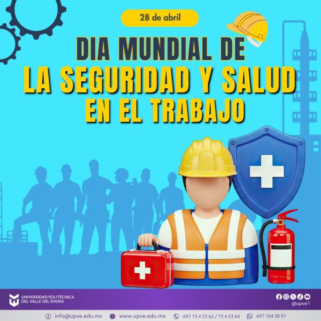 🌎 Día Mundial de la Seguridad y Salud en el Trabajo 🦺

Hoy conmemoramos la importancia de crear entornos laborales seguros, saludables y dignos para todas y todos. Este día nos invita a reflexionar sobre la prevención de accidentes y enfermedades laborales, así como a fortalecer una cultura de cuidado, responsabilidad y bienestar en cada espacio de trabajo.

Promover la seguridad y la salud no solo protege la integridad de las personas, también impulsa la productividad, el respeto y la calidad de vida. Cada acción cuenta: desde el uso adecuado del equipo de protección hasta la implementación de buenas prácticas laborales.

Construyamos juntos espacios donde el trabajo sea sinónimo de bienestar, respeto y desarrollo.
#DíaMundialDeLaSeguridadYSaludEnElTrabajo 
#SomosUPVE 
#PorElDesarrolloYLaGrandeza 
#SomosDelfinesUPVE