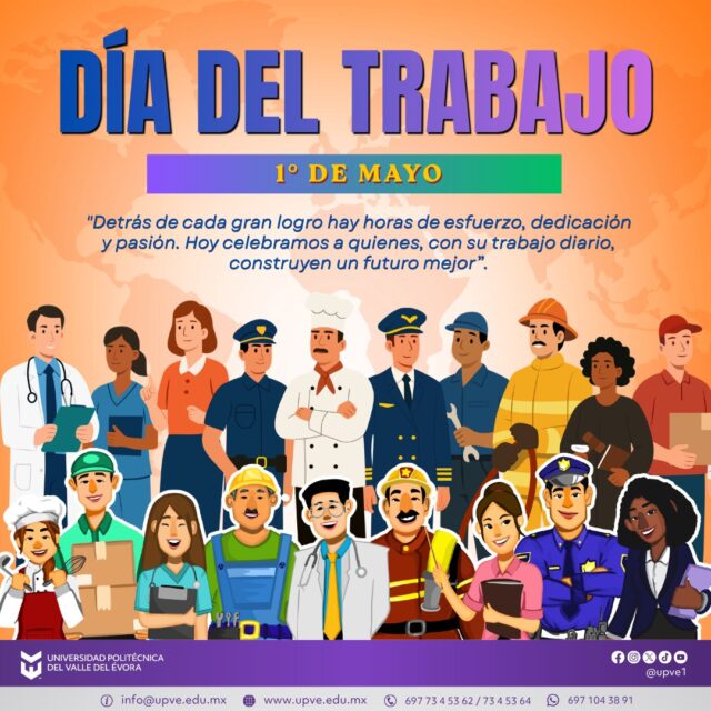 💼 1 de mayo | Día del Trabajo ✨

Hoy reconocemos el esfuerzo, la dedicación y el compromiso de todas las personas que, con su trabajo diario, contribuyen al desarrollo de nuestra sociedad.

Cada profesión, oficio y labor suma para construir un mejor futuro, impulsando el crecimiento de nuestras comunidades y fortaleciendo los valores de responsabilidad, constancia y trabajo en equipo.

En este día, celebramos a quienes con pasión y entrega hacen posible el progreso. 👏

¡Feliz Día del Trabajo! ✨

#SomosUPVE 
#PorElDesarrolloYLaGrandeza 
#SomosDelfinesUPVE