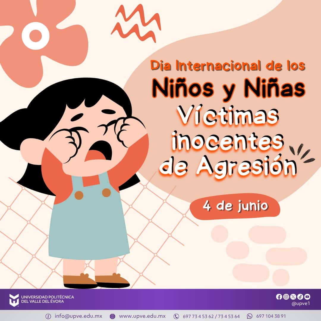 04 de junio | Día Internacional de los Niños y Niñas Víctimas Inocentes de la Agresión.

Hoy hacemos un llamado a la reflexión sobre la importancia de proteger los derechos, la integridad y el bienestar de las niñas y los niños en todo el mundo.

Esta fecha nos recuerda que la infancia debe crecer en entornos seguros, libres de violencia, discriminación y cualquier forma de agresión. Como sociedad, tenemos la responsabilidad de promover una cultura de respeto, empatía y paz que garantice su desarrollo pleno y una vida digna.

Construyamos juntos un futuro donde cada niña y cada niño pueda crecer con amor, seguridad y oportunidades para alcanzar sus sueños.

#DíaInternacionalDeLosNiñosYNiñasVíctimasInocentesDeLaAgresión
#SomosUPVE 
#PorElDesarrolloYLaGrandeza 
#SomosDelfinesUPVE