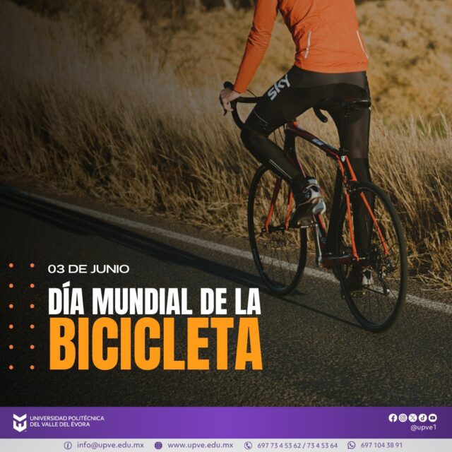 03 de junio | Día Mundial de la Bicicleta 🚴‍♀️🌎

En el marco del Día Mundial de la Bicicleta, reconocemos a este medio de transporte como una alternativa sostenible, saludable y accesible que contribuye al cuidado del medio ambiente y al bienestar de las personas.

La bicicleta no solo nos ayuda a mantenernos activos, también promueve una movilidad más segura, reduce la contaminación y fortalece nuestro compromiso con un futuro más sostenible.

En la UPVE invitamos a nuestra comunidad universitaria a fomentar hábitos de vida saludables y acciones que contribuyan al cuidado de nuestro entorno.

Pedalea por tu salud, por tu comunidad y por un planeta más limpio.

#DíaMundialDeLaBicicleta 
#SomosUPVE 
#PorElDesarrolloYLaGrandeza
#SomosDelfinesUPVE
