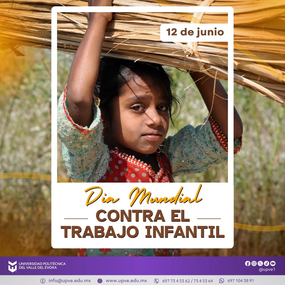 12 de junio | Día Mundial contra el Trabajo Infantil.
La infancia es una etapa para aprender, jugar, crecer y desarrollar todo su potencial en entornos seguros y libres de cualquier forma de explotación.
Erradicar el trabajo infantil es una responsabilidad compartida que requiere conciencia, educación y acciones que garanticen oportunidades dignas para todas y todos.
Hoy reafirmamos nuestro compromiso con la protección de los derechos de las niñas, niños y adolescentes.
#DíaMundialContraElTrabajoInfantil
#SomosUPVE
#PorElDesarrolloYLaGrandeza
#SomosDelfinesUPVE