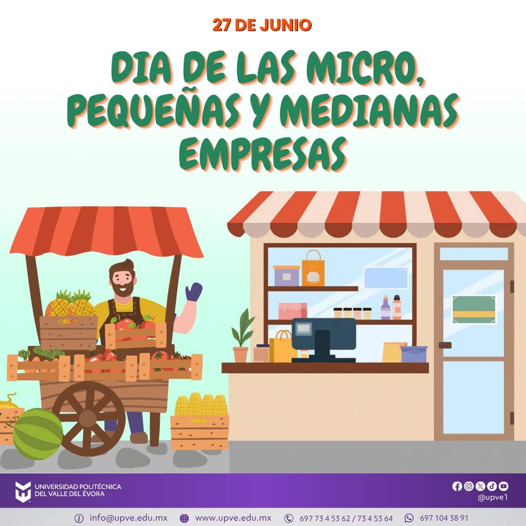 27 de junio | Día de las Microempresas y las Pequeñas y Medianas Empresas.

Hoy reconocemos la importante labor de las microempresas y las pequeñas y medianas empresas, motor fundamental del desarrollo económico, la generación de empleos y la innovación en nuestras comunidades.

Su esfuerzo, compromiso y visión emprendedora contribuyen al crecimiento sostenible de nuestra región y fortalecen el bienestar de miles de familias.

En la UPVE, felicitamos a todas las personas emprendedoras que, con dedicación y perseverancia, transforman ideas en oportunidades y construyen un mejor futuro para la sociedad.

#PYMES
#SomosUPVE 
#PorElDesarrolloYLaGrandeza 
#SomosDelfinesUPVE