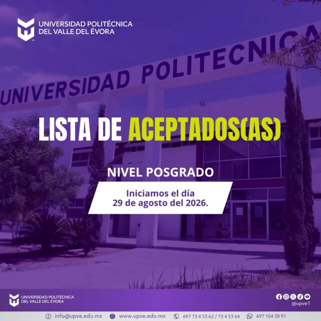 📢 ¡Atención, aspirantes de nuevo ingreso de Posgrado!
Ya puedes consultar la lista de aspirantes aceptados(as) para el Curso Inductivo.
Consulta los resultados en el siguiente enlace:
🔗 https://www.upve.edu.mx/2026/07/aspirantes-aceptados-as-maestria-en-tecnologias-de-la-informacion-con-especialidad-en-tecnologia-educativa/
💜 Reconocemos el esfuerzo y dedicación de quienes hoy forman parte de esta nueva generación. Les deseamos mucho éxito en esta etapa que está por comenzar y esperamos que vivan una experiencia llena de aprendizaje, crecimiento y grandes logros.
¡Nos llena de orgullo darles la bienvenida a la comunidad UPVE! 🐬
#SomosUPVE
#PorElDesarrolloYLaGrandeza
#SomosDelfinesUPVE