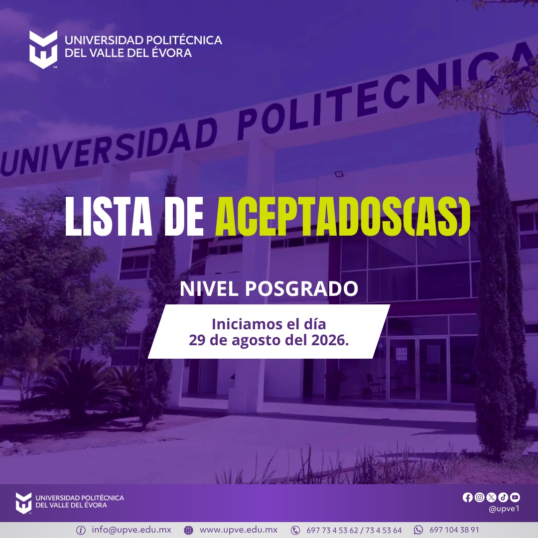 📢 ¡Atención, aspirantes de nuevo ingreso de Posgrado!
Ya puedes consultar la lista de aspirantes aceptados(as) para el Curso Inductivo.
Consulta los resultados en el siguiente enlace:
🔗 https://www.upve.edu.mx/2026/07/aspirantes-aceptados-as-maestria-en-tecnologias-de-la-informacion-con-especialidad-en-tecnologia-educativa/
💜 Reconocemos el esfuerzo y dedicación de quienes hoy forman parte de esta nueva generación. Les deseamos mucho éxito en esta etapa que está por comenzar y esperamos que vivan una experiencia llena de aprendizaje, crecimiento y grandes logros.
¡Nos llena de orgullo darles la bienvenida a la comunidad UPVE! 🐬
#SomosUPVE
#PorElDesarrolloYLaGrandeza
#SomosDelfinesUPVE