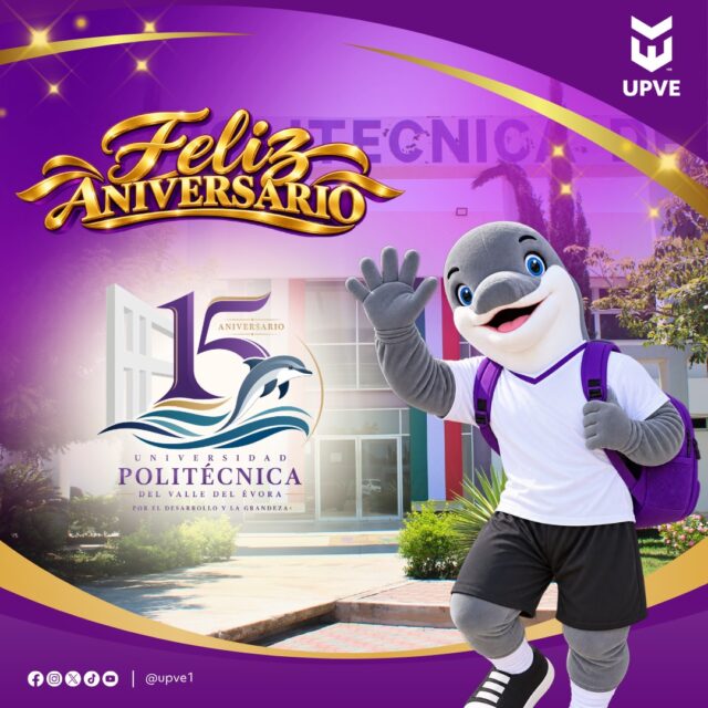 💜🐬 ¡HOY CELEBRAMOS 15 AÑOS DE HISTORIA! 🎉✨
Hoy, la Universidad Politécnica del Valle del Évora celebra con orgullo sus 15 años de transformar vidas, impulsar sueños y construir un futuro lleno de oportunidades. 🎓💜
Gracias a todas y todos quienes forman y han formado parte de nuestra comunidad universitaria; estudiantes, docentes, personal administrativo y directivo, egresadas y egresados, así como quienes han dejado su huella a lo largo de estos años.
Cada historia, cada esfuerzo y cada logro han sido parte de este camino. ¡Gracias por ser parte de nuestra historia! ✨
🎉 ¡Feliz 15 Aniversario, UPVE!
#15AniversarioUPVE
#SomosUPVE
#PorElDesarrolloYLaGrandeza
#SomosDelfinesUPVE
