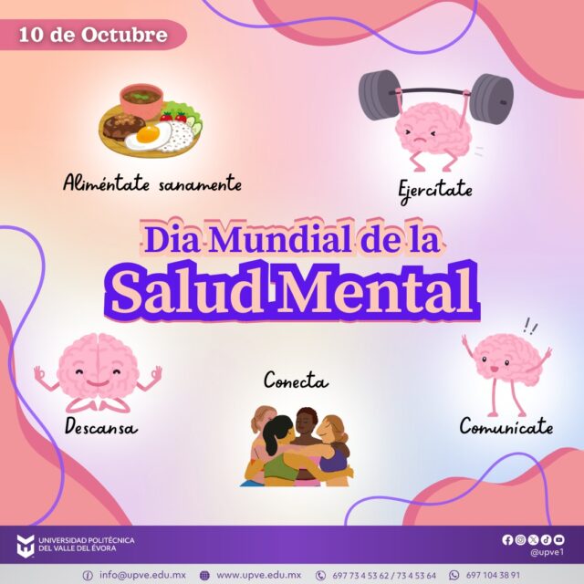 10 de octubre | Día Mundial de la Salud Mental 💚🧠
Cuidar nuestra salud mental es tan importante como cuidar nuestra salud física. ✨
Hablemos de nuestras emociones, escuchemos sin juzgar y recordemos que pedir ayuda es un acto de valentía. ¡Promovamos el bienestar emocional y construyamos espacios de apoyo y empatía para todas y todos! 🤝
#DíaMundialDeLaSaludMental
#SomosUPVE
#PorElDesarrolloYLaGrandeza
#SomosDelfinesUPVE