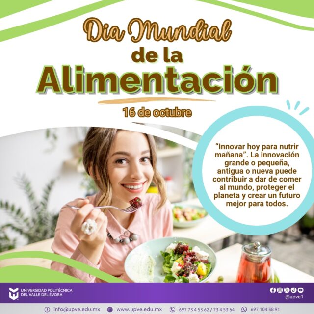 16 de octubre | Día Mundial de la Alimentación. 🍎🥦
Una alimentación saludable es fundamental para disfrutar de una vida plena, cuidar nuestra salud y construir un futuro mejor. 🥗
En el Día Mundial de la Alimentación, recordemos la importancia de elegir alimentos nutritivos, reducir el desperdicio de comida y promover el acceso a una alimentación suficiente, saludable y sostenible para todas las personas.
¡Cada elección cuenta para construir un mundo más saludable, justo y sostenible! 🌱
#DíaMundialDeLaAlimentación
#SomosUPVE
#PorElDesarrolloYLaGrandeza
#SomosDelfinesUPVE